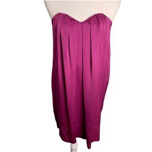 Vintage Tufi Duek Strapless Mini Dress S Purple Exposed Zipper Corset Pleated